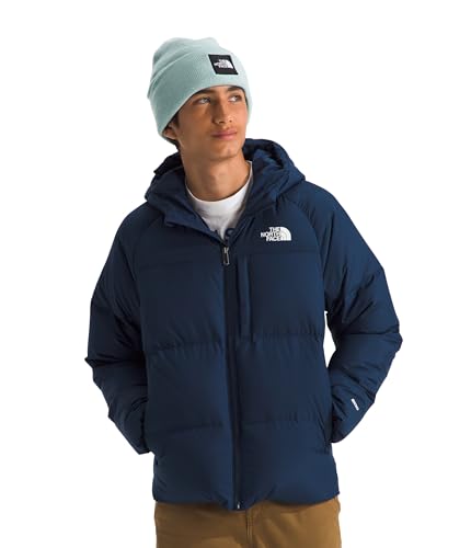 The North Face Boys' North Down Hooded Jacket | Water Repellent, 600 Fill Recycled Waterfowl Down, Insulated Hood, Secure Zip Pockets, TNF Black, Medium