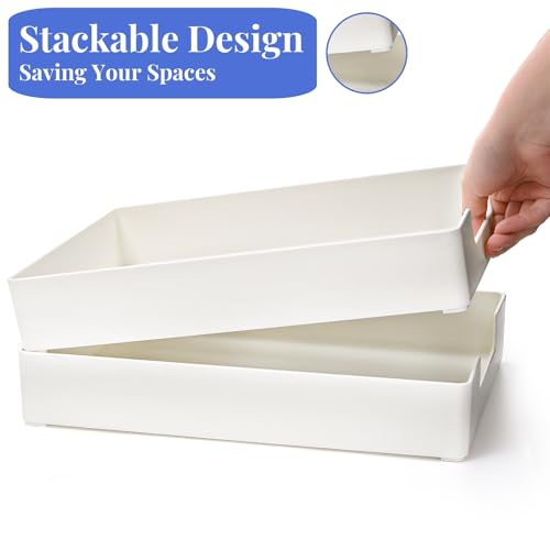 Eorbow 3 Pack Letter Tray, Plastic Stackable A4 Paper Trays, Rectangular Desk Drawer Organizer, File Holder for Desktop, Office Supplies Storage, White - Thumbnail 3