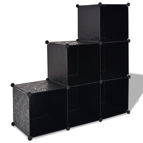 Xichuzi Regalsystem Würfel-Regal mit 6 Fächern Schwarz, Vitrine, Raumteiler Regal, Steckregal, Regalsystem, Stufenregal, Bücherregal, Schrank Regal