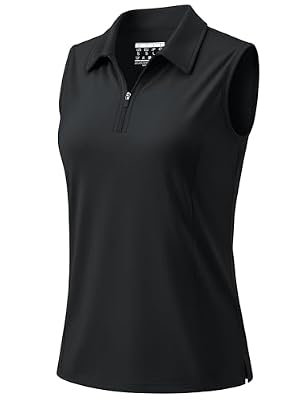 MAGCOMSEN Polo Shirts for Women Sleeveless Golf Tank Tops 1/4 Zip Quick Dry Workout UV Protection Tops Athletic Black M