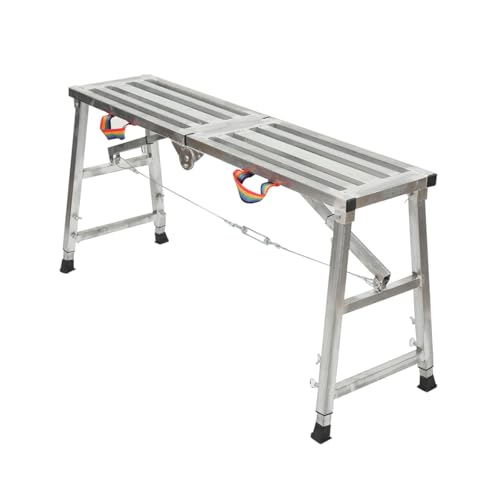 L-home Arbeitsplattform Arbeitsbühne Alu Leiter Bis 200kg Höhenverstellbar 60-90cm, Klappbare Tragbare Gerüst Arbeitsgerüst, Arbeitsbühne mit Plattform Werkbank Klappleiter für Haus & Werkstatt