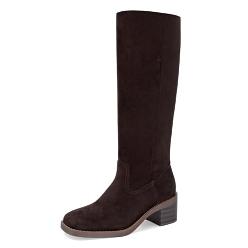 Image of ZJGZF Womens Banana Knee High Boots Square Toe Comfortable Boots Block Heel Riding Boots Wide Calf Tall Boots