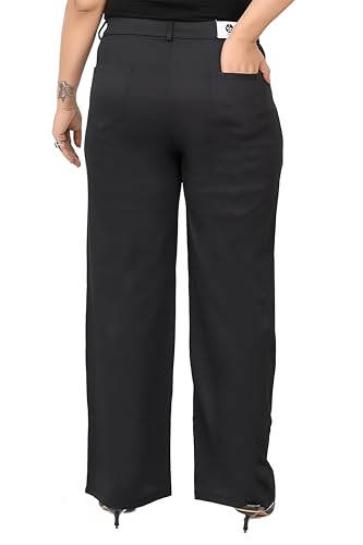 Image of Women's Wide Leg 4-Way Stretch Stripped Business Casual Pants Flexi Waist Wrinkle Resistant