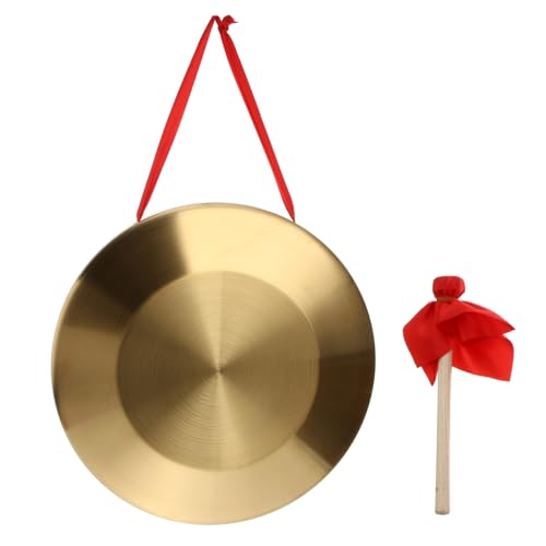 Gong genérico con mazo, 32 cm Tam Tam Gong tradicional chino Instrumento de percusión de cobre decorativo para el hogar, oficina dorada W05K014H47X4N