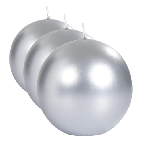 Image of Spaas Metallic Unscented Festive Ball Candle 80 mm, ± 25 Hours, Silver (Pack of 3)