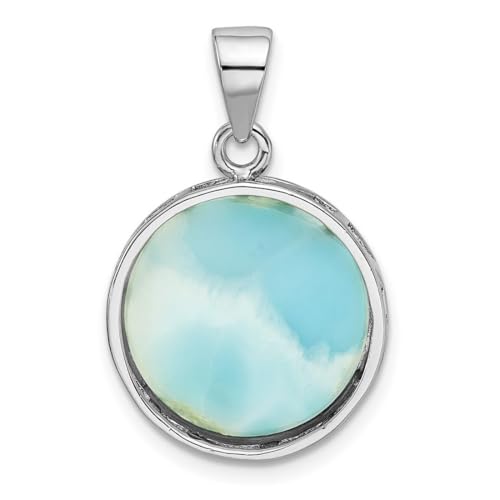 JewelryWeb 18mm 925 Sterling Silver Rhodium Plated Larimar With Palm Tree Pendant Necklace-Pendant for Women4