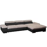 CAVADORE Ecksofa Valerie mit Longchair rechts / Große Polsterecke im modernen Design / Inkl. Kopfteilverstellung / 283 x 66 x 174 /Schwarz-Weiß und Schwarz