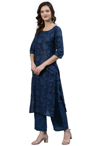 Image of YUVVIK Women's Ethnic Kurta Set | Floral Cotton Kurti with Palazzo & Matching Dupatta | Trendy Plus Size Suit for Festivals, Parties & Daily Outfit