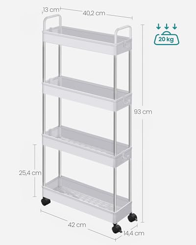 SONGMICS KSC018W01 - Carrello da cucina con ruote, 40 x 13,5 x 93 cm, colore: Bianco - Immagine 4
