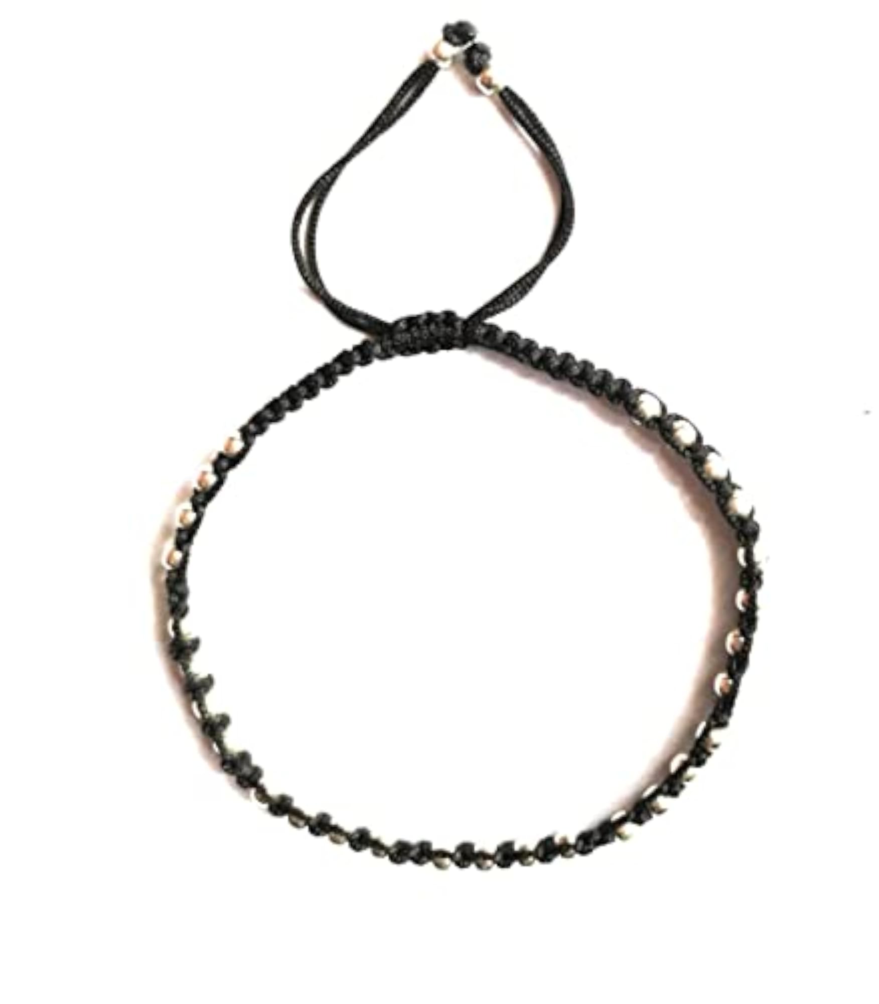 Women's Adjustable Black Thread Artificial Silver Beads Anklet