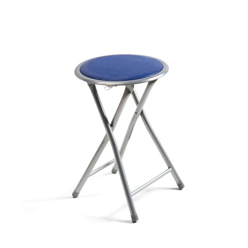THE SECRET HOME - Taburetes Plegables de Aluminio - Silla de Metal y Asiento Acolchado - Ideal para Cocina, Terraza, Cámping, Oficina - Diámetro 30 x Alto 45 cm (1, Azul, Ø30x45 cm)