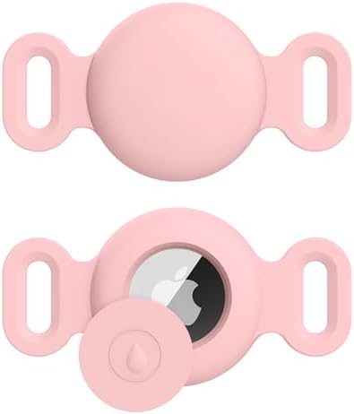 Airtag Dog Collar Holder for Apple Airtag Dog Tracker, Meliya Anti-Lost Silicone Air Tag Holder Case GPS Tracking Accessories Protective Cat Dog Collar (S, Pink)