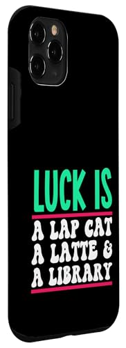 Luck Is A Lap Cat A Latte & A Library Paw Paperback Cafe Coque pour iPhone 11 Pro – vue 3