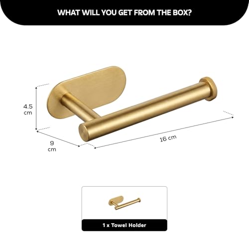 Image of MIORAH Self Adhesive Aluminum Hand Towel Holder in Bathroom | Wall Mounted Towel Hanger for Wash Basin & Bathroom Towel Hanger for Wall | Gold