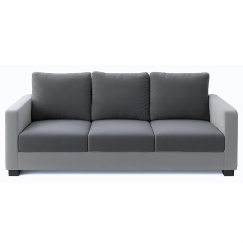 Image of FURNY Haster 3 Seater Fabric Sofa Set (Dark Gray-Light Gray) with Velvet Finish | Durable Comfort | Ideal for Living Room