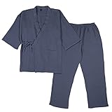 [Comfort U] 甚平 メンズ 作務衣 浴衣 7分袖 寝間着 綿100％ 二重 ガーゼ パジャマ 男性用 紳士甚平 前開き 甚平セット 通気性 吸汗 和服 上下セット じんべい ルームウェア 春夏用 作業着 父の日 贈り物