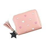 ZUWIJEQ Portafoglio Bambino, borsetta ragazza, PU Carino Ricamo Cuore Sottile Piccoli Portafoglio Ragazza con Nappa Cerniera portafoglio Slim Donna Teens Ragazze con Nastri di Gomma (Rosa)