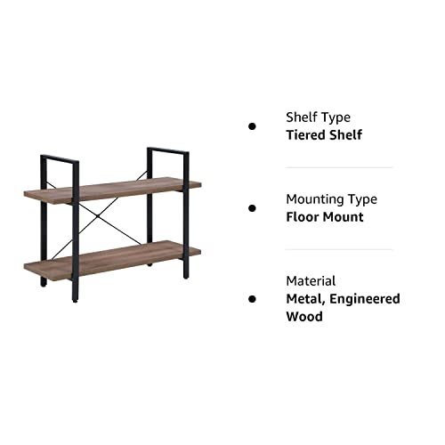 Oulluo 2 Shelf Bookshelf, Bookcase Shelf,Rustic Small Book Shelf, Industrial Metal Storage Shelves For Home Office, Bedroom, Kitchen, Bathroom, Mid Century Horizontal Storage Rack,Oak, 228-21O #TOP6