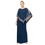 S.L. Fashions womens Plus Size Long Cold Shoulder Popover Cape Special Occasion Dress, Deep Navy, 16 Plus