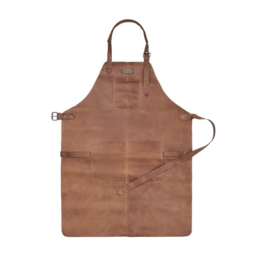 DRAKENSBERG Bob Leder Grillschürze für Männer Herren Lederschürze BBQ Grillen hochwertig handgemacht Havanna-Braun DR00303