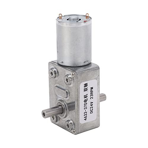 Motor de Engranajes de 24 V CC, Motor de Tornillo sin Fin de Miniturbina de Doble Eje 4632-370, Eje de Salida del Motor de Engranajes Eléctrico, Bloqueo Automático para Ventilador (23 RPM)