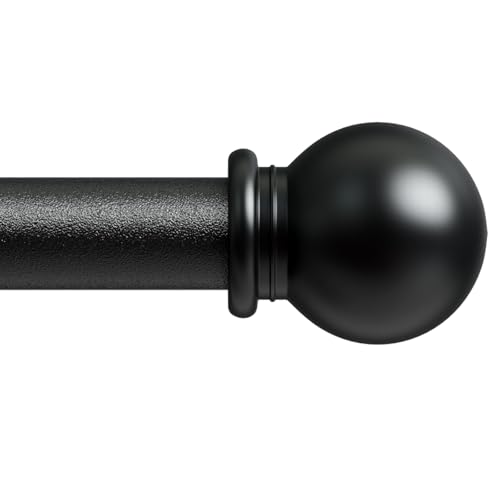 Tringle Rideau, 80-157 cm Tringle à Rideau Extensible avec Embouts à Boule avec Supports, 16mm de Diamètre Fenêtre Décorative tringle rideaux (Noir)