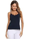 💕Diseño: Camiseta sin mangas, sexy, cuello en V , diseño de costura de encaje, ajuste delgado, diseño de color sólido, hermoso y encantador, es una pieza de ropa esencial para todas las mujeres o niñas de moda.