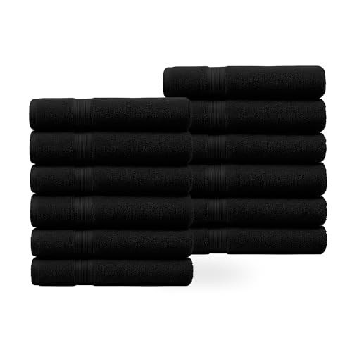 Linteum Textile Supply Premium Bleach Proof 13x13 Black Washcloth –