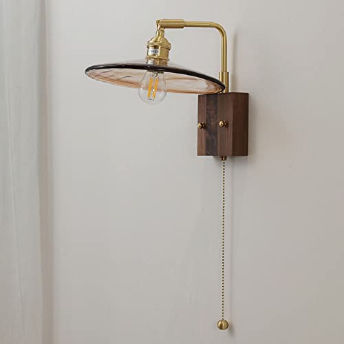 Aplique de pared E27 ajustable de latón cepillado interior y lámpara de madera 4