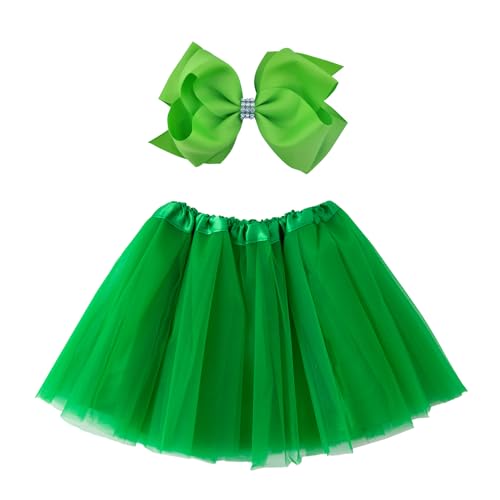 Jastore Girl Tutu Skirt 4 Layers Tulle Tutus for Little Girls Fluffy Ballet Dress Up for Toddler Kids Children for Party (Satin-Green)