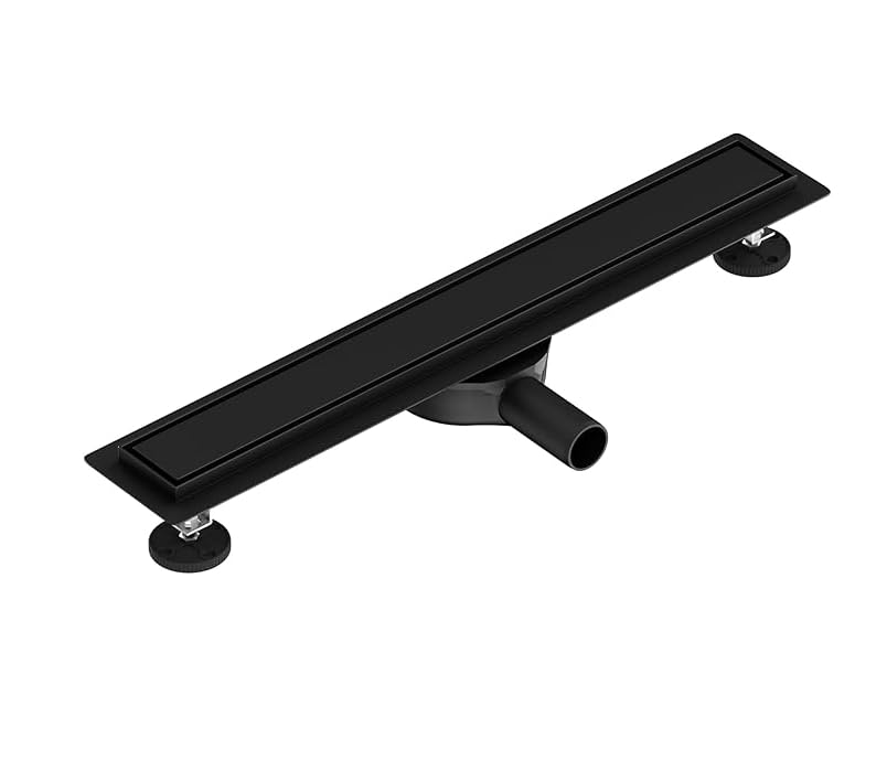 Drenaje lineal de ducha de 60 cm, 2 en 1, desagüe de suelo de acero inoxidable 304 con sifón giratorio de 360°, colador de pelo y trampa de olores, adaptadores DN40/50, negro mate
