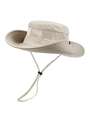 Durio Sonnenhut Herren Größenverstellbar UPF 50+ UV Schutz Fischerhut mit Kinnband & Breiter Krempe - Atmungsaktiver Anglerhut Wanderhut Faltbarer Safari Buschhut für Outdoor Beige