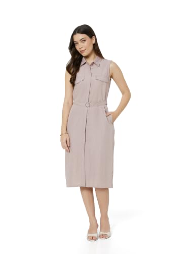 Image of Amazon Brand - Symbol Women's Sleeveless Shirt Dress | Belted Waist, Collared Neck, Knee Length (Available in Plus Sizes)