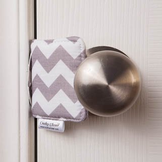 The Original Cushy Closer Door Cushion- Chandler Gray - Chevron | No More Noisy Doors! | Door Latch Cover- Baby Safety for Quiet Doors-3.5 x 5.5