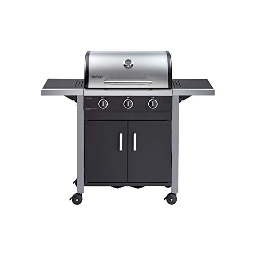 Enders Chicago 3 Barbacoa de gas, BBQ gas con 3 fuegos y parrilla de acero, Tapa de acero inoxidable con termómetro, mesas laterales plegables, para exterior, jardín, balcón, 30 mbar #8937633