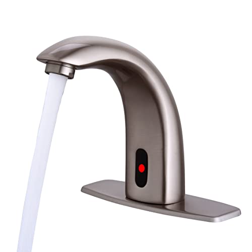 Promo 40% OFF Fyeer Automatic Touchless Sensor Bathroom Faucet, Motion Activated Hands Free Kitchen Sink Tap with Hole Cover Deck Plate, Battery Operated, Brushed Nickel, Hot & Cold Mixer Control Promo 40% OFF Fyeer Automatic Touchless Sensor Bathroom Faucet, Motion Activated Hands Free Kitchen Sink Tap with Hole Cover Deck Plate, Battery Operated, Brushed Nickel, Hot & Cold Mixer Control