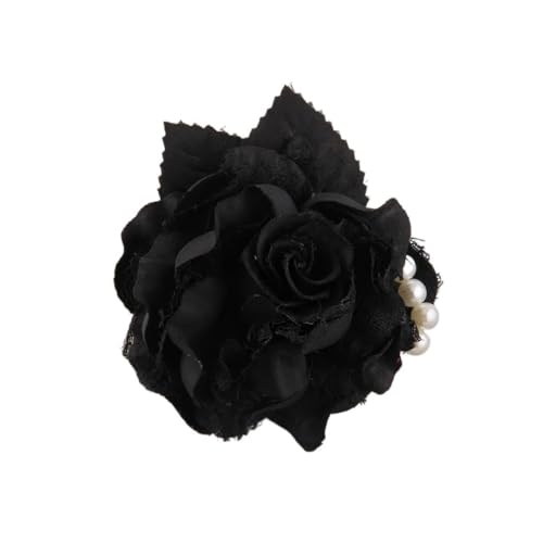 Broche fleur en tissu dentelle rose avec perles élégantes pour costume et pull de femme