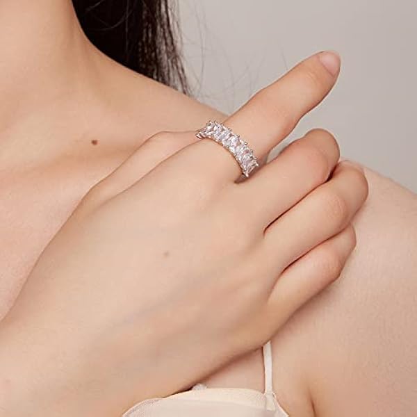 Eeuwigheid Ring 925 Sterling Zilveren Ring voor Vrouwen Emerald Oval Radiant Round Cushion Cut Cubic Zirconia CZ Fine Ring, Eternity Engagement Wedding Band Ring