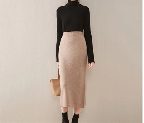 Hcclijo Korean Style Winter Cashmere Knitted Long Skirt for Women Mid-Length High-Waisted A-Line Skirt4
