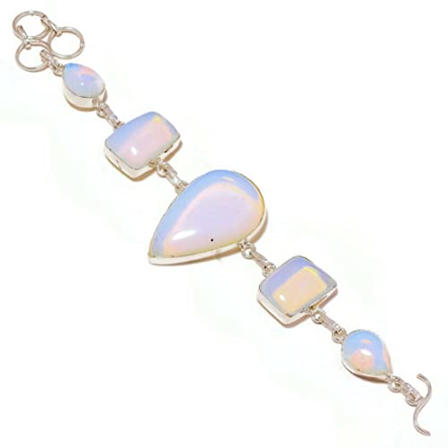 jewels house Opalite Crystal Cabochon Mix Shape Gemstone Silver Plated Handmade Statement Toggle Bracelet
