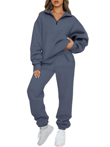 Image of AUTOMET Women's Sweatsuits 2 Piece Outfits Lounge Sets | Cozy Airport Outfits,Casual Sweat Sets for Fall and Winter,Half Zip Pullover and Baggy Sweatpants with Pockets