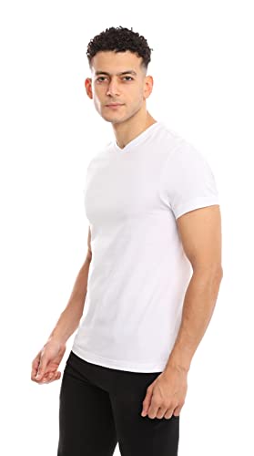 Mens Cotton V-Neck T-Shirt (Slim Fit) | White V Neck Undershirt, Tag Free (6 Pack) | Ultra Soft, Breathable (Made in Egypt)3