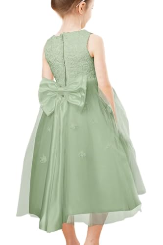 Flower Girl Dress Lace Tulle Tea Length Wedding Kids Bridesmaid First Communion Dresses for Girls Birthday Party Gown