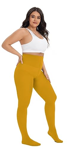 Image of CozyWow Plus Size Tights for Women 80D Soft Solid Color Semi Opaque Pantyhose High Waist 1X 2X 3X 4X