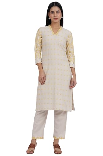 Image of W for Woman Embroidered Lace Cotton Blend Straight Kurta & Straight pant Set