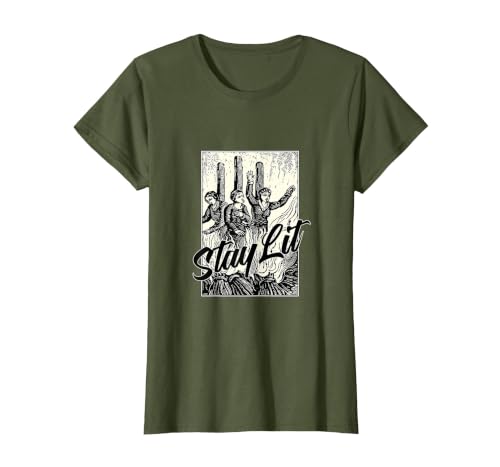 Stay Lit - Burning Witches Occult T-Shirt, Women, Olive Green, 3X-Large