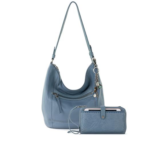 The Sak Sequoia Hobo Bag & Iris Large Smartphone Crossbody Bag In Leather - Purse Set For Everyday And Travel - Maritime Bundle