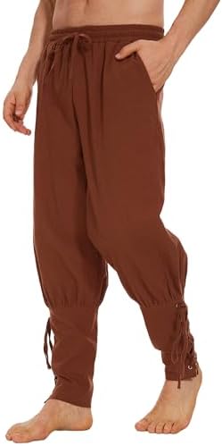 LUYANA Herren Mittelalter Leinen Hose Wikinger Piratenhose | Atmungsaktives Material, Renaissance Pirat Kostüm, Freizeit Lang Hose Mit SchnüRung, Vintage Hose For Halloween Cosplay