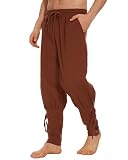 LUYANA Herren Mittelalter Hose Leinenhose Wikinger Kostüm Piratenhose Herren Hosen Braun L