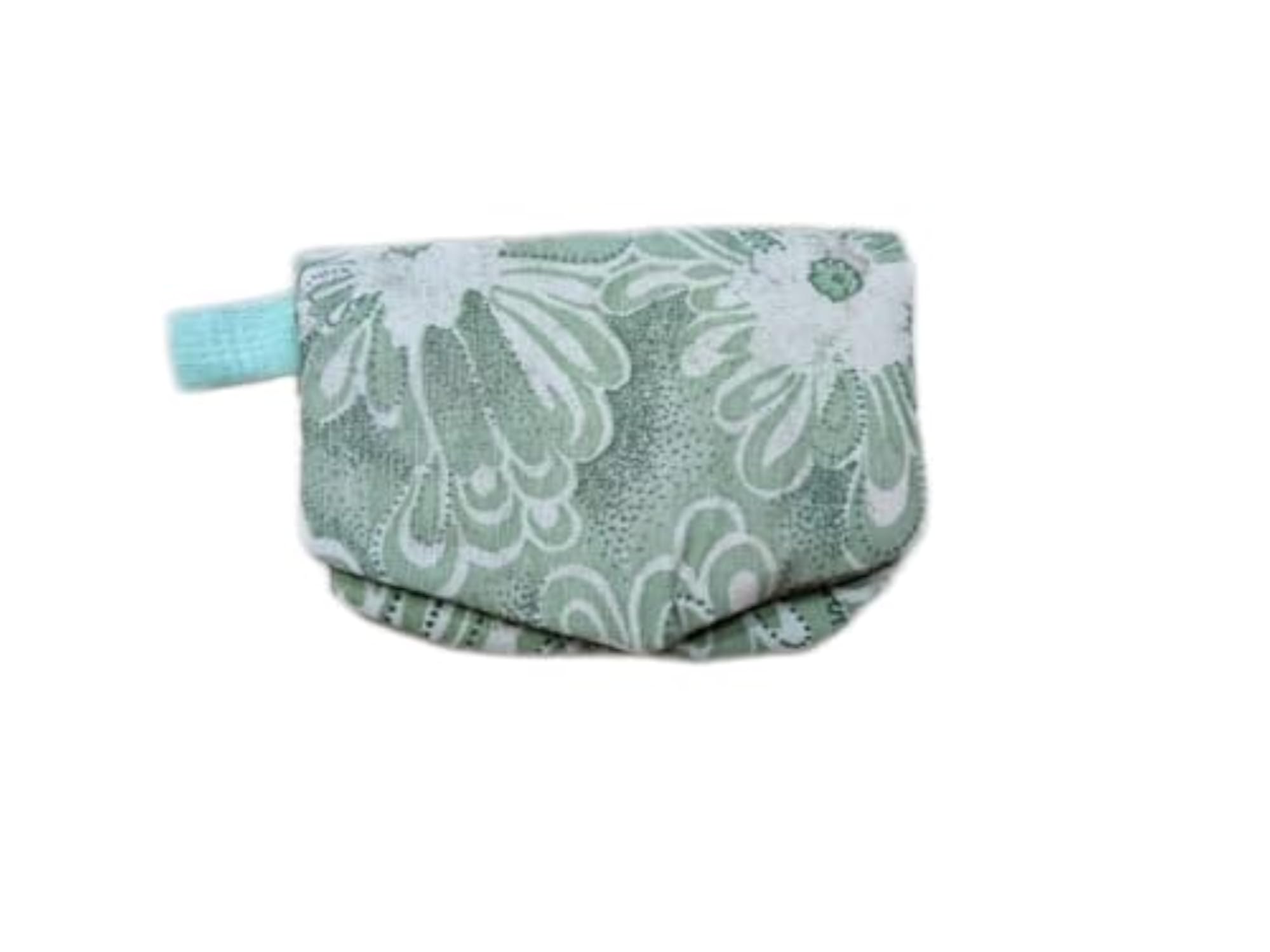 Floral Pattern Coin Purse, Green and White Small Pouch